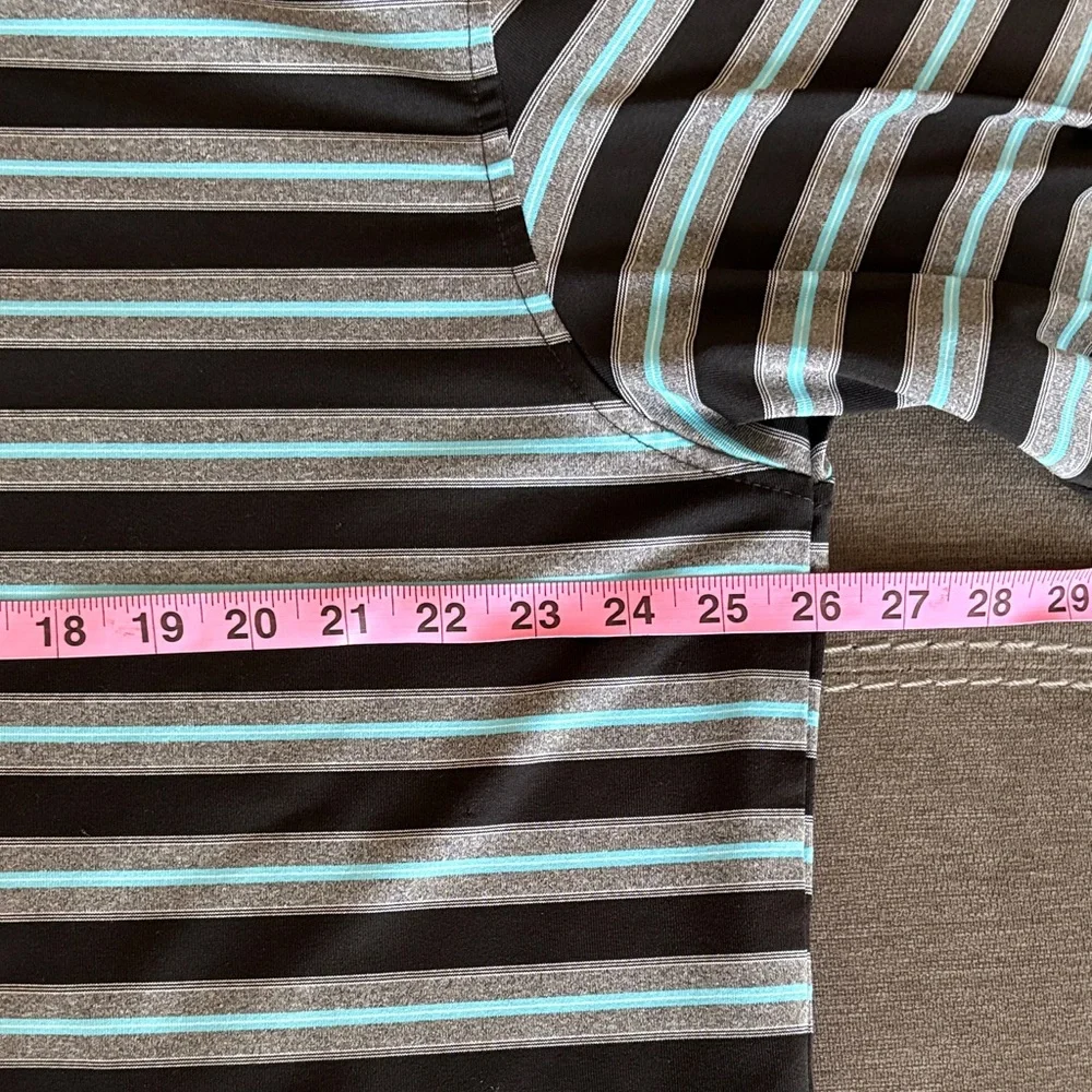 Tommy Bahama Black and Gray Striped Polo. XXL